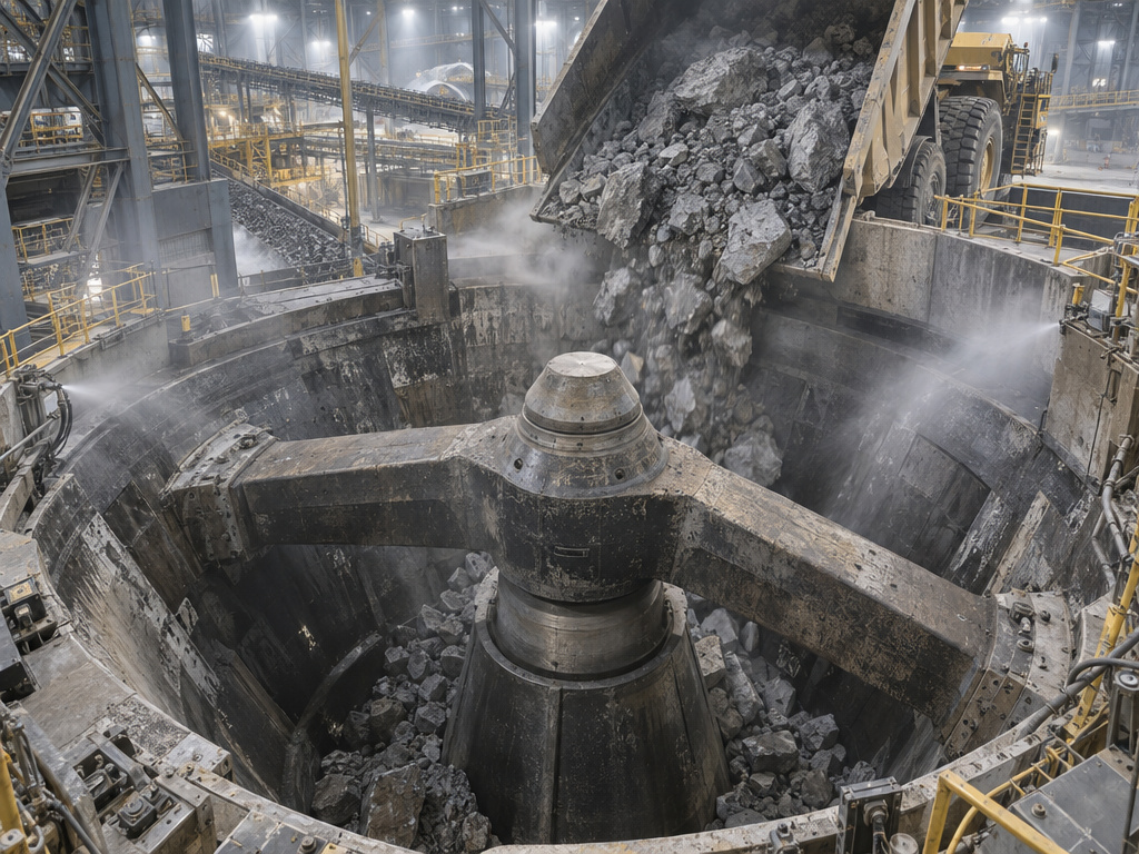 Metso Superior MKIII primary gyratory crusher installed inside a heavy engineering facility